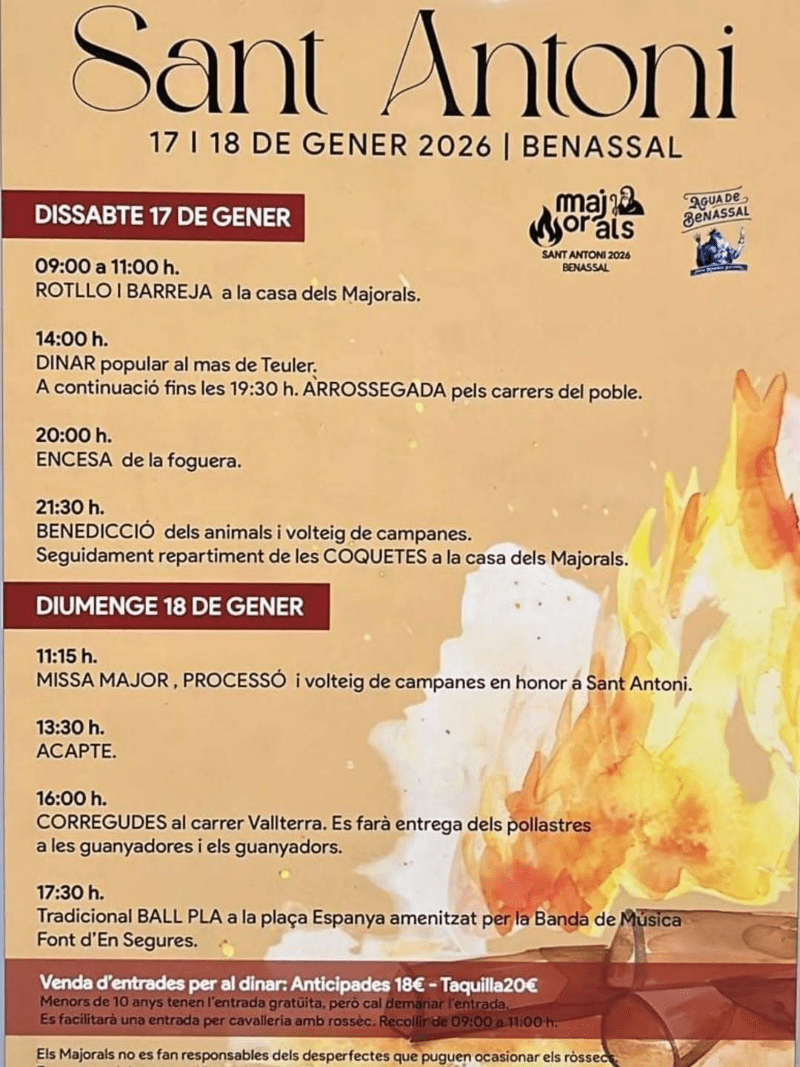 Benassal celebrará Sant Antoni del 17 al 18 de&nbsp;enero